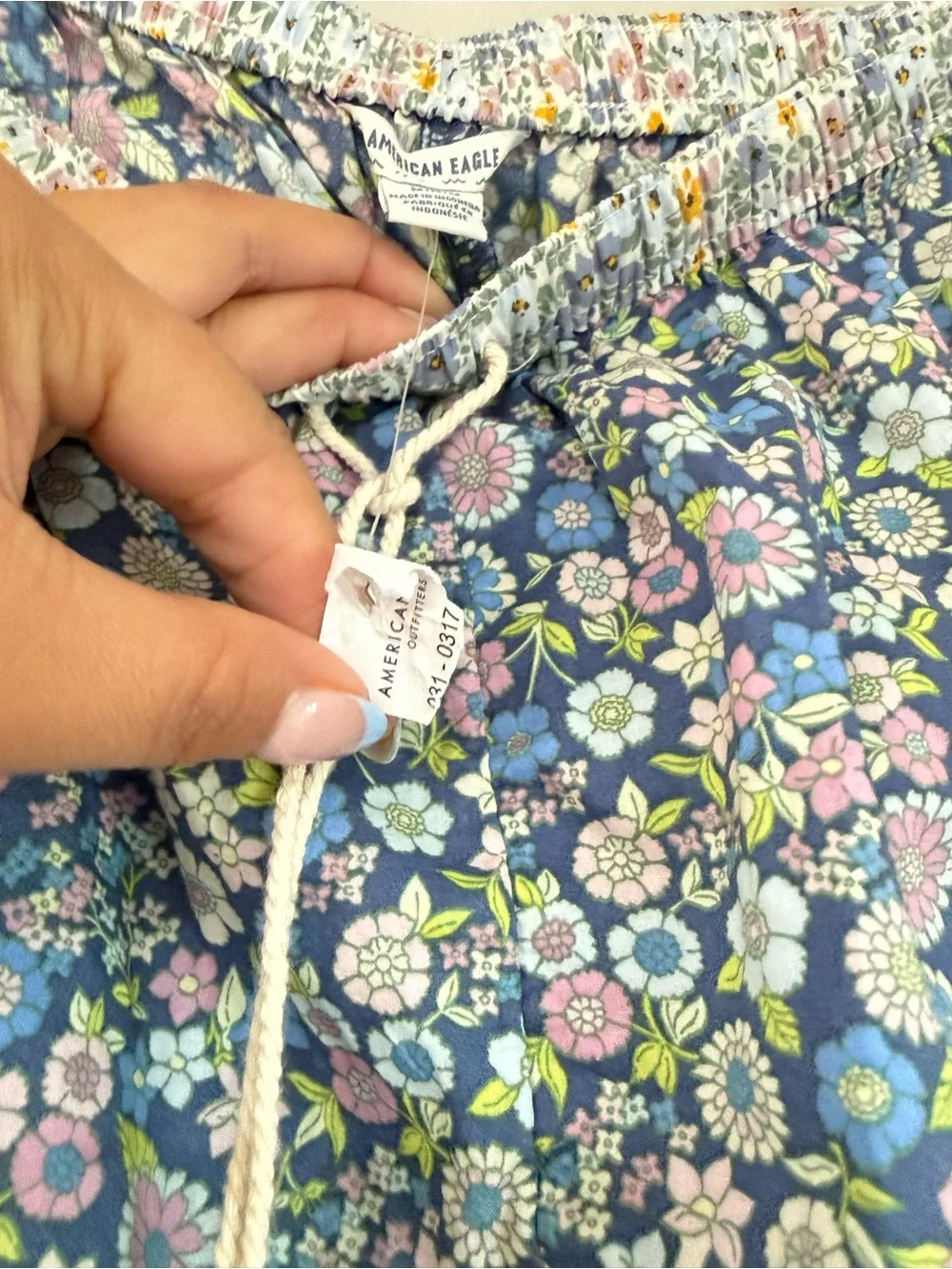 American Eagle Floral Midi Skirt Blue Cottagecore Boho Size Medium